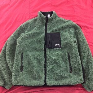 Stussy Green Sherpa Jacket with Black Details